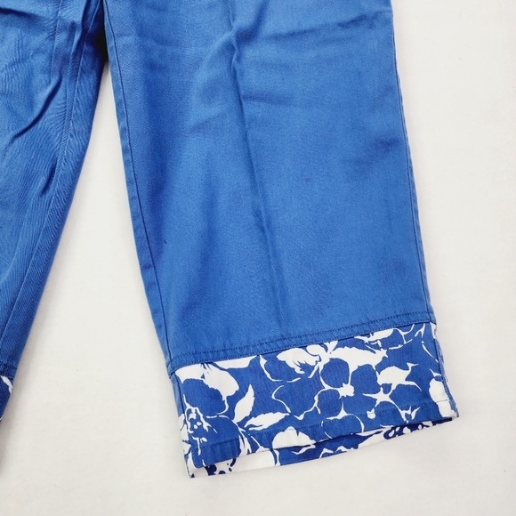 Vintage Orvis Cropped Capri Pants Blue Size 10 Women's Elastic Waist Floral - Picture 2 of 12